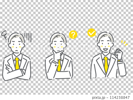 Young businessman facial expression illustration set Simple and stylish line drawing illustration 114238847
