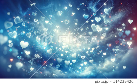 AI生成画像：青いハートの背景素材 114239426