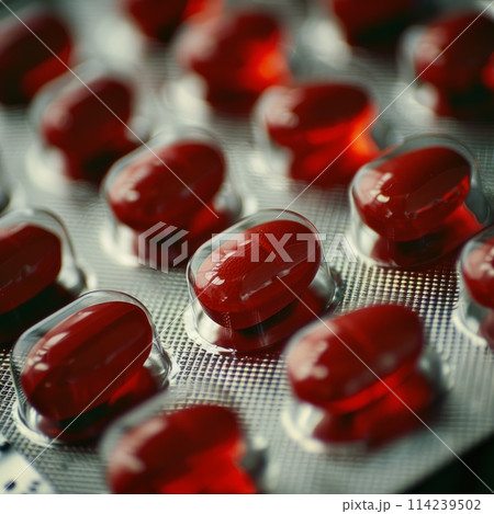Close-up of red tablets in blister packのイラスト素材 [114239502] - PIXTA