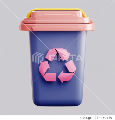 3D waste recycling logo icon, plastic trash can 3D waste recycling logo icon, plastic trash can 114239519