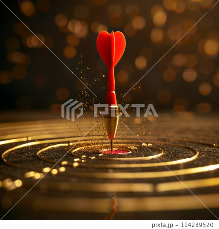 red dart hitting the center of bulls eye 114239520