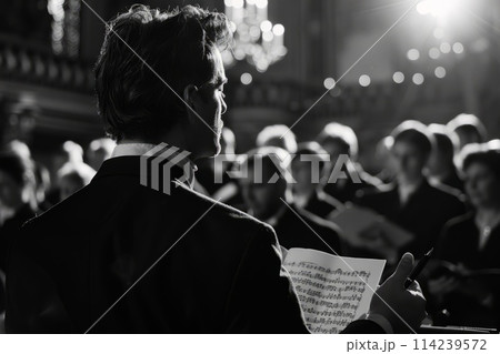 musician looking at notes in choir 114239572