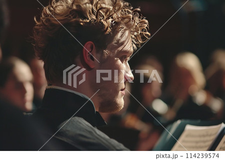 musician looking at notes in choir 114239574