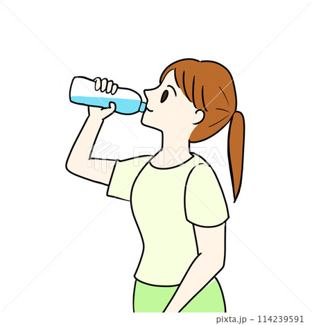 水分補給 水を飲む女性のイラスト 水分補給 水を飲む女性のイラスト 114239591