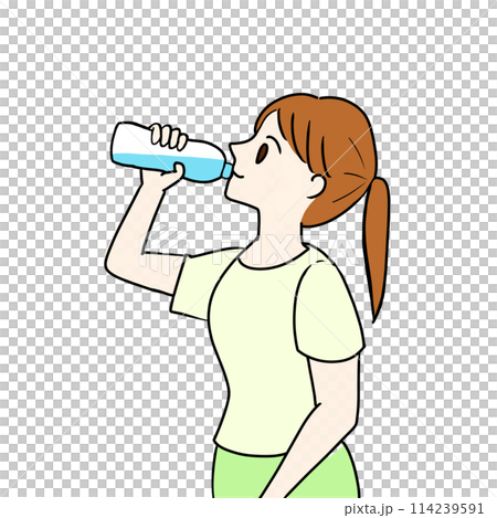水分補給 水を飲む女性のイラスト 水分補給 水を飲む女性のイラスト 114239591