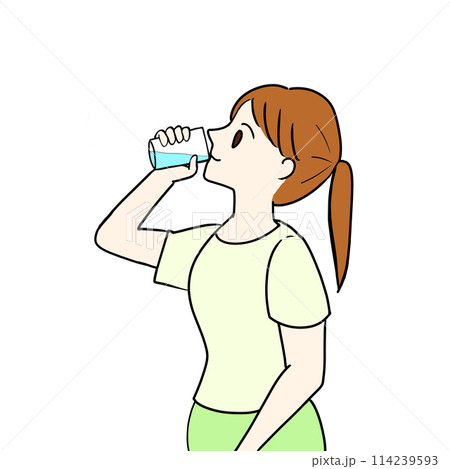 水分補給 水を飲む女性のイラスト 水分補給 水を飲む女性のイラスト 114239593