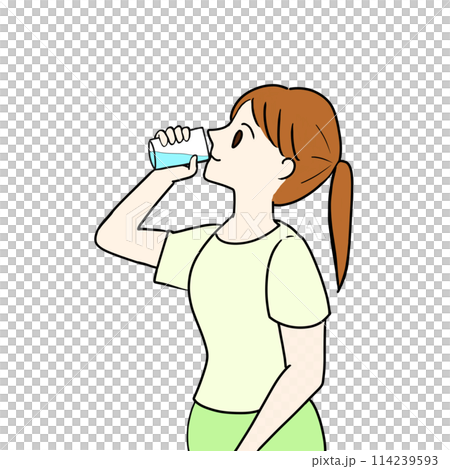 水分補給 水を飲む女性のイラスト 水分補給 水を飲む女性のイラスト 114239593