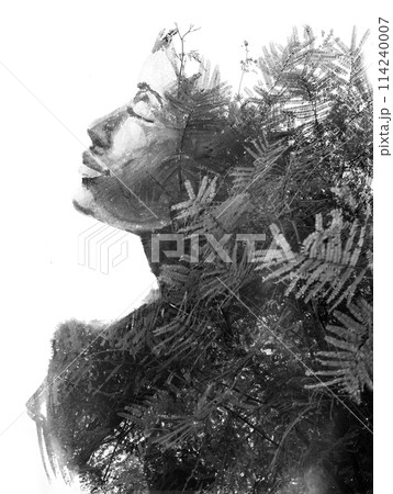 A black and white paintography portrait of a woman's profile painting A black and white paintography portrait of a woman's profile painting 114240007