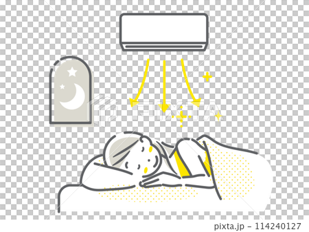 A woman sleeping comfortably using the air conditioner - simple and stylish line drawing illustration A woman sleeping comfortably using the air conditioner - simple and stylish line drawing illustration 114240127