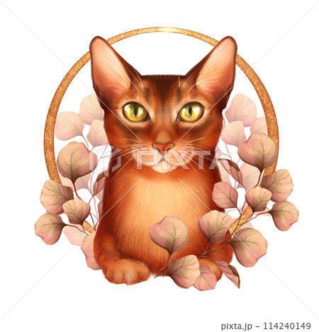 Cute ginger cat with autumn leaves. Fall animal illustration Cute ginger cat with autumn leaves. Fall animal illustration 114240149