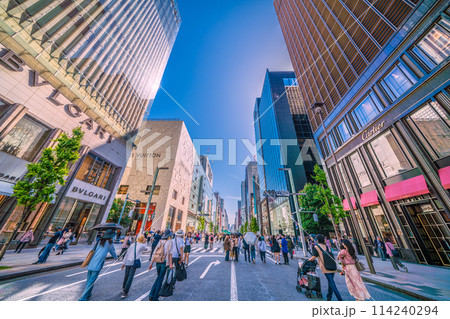 日本の東京都市景観　銀座の街並みを望む（歩行者天国） 114240294