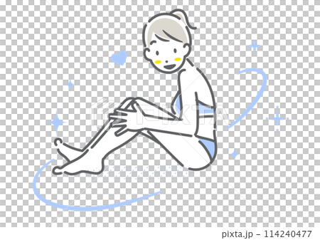 A young woman satisfied with her beautiful skin condition. Simple and stylish line drawing illustration A young woman satisfied with her beautiful skin condition. Simple and stylish line drawing illustration 114240477