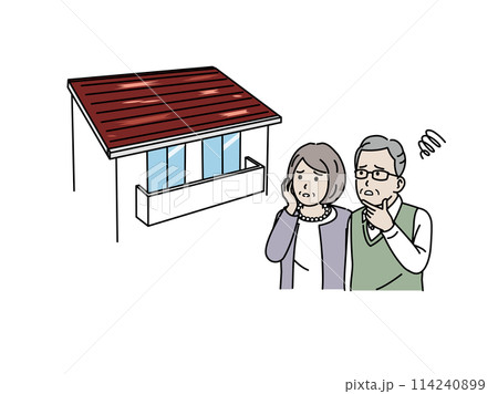 屋根の塗装が剥がれて困る老夫婦のイラスト 114240899