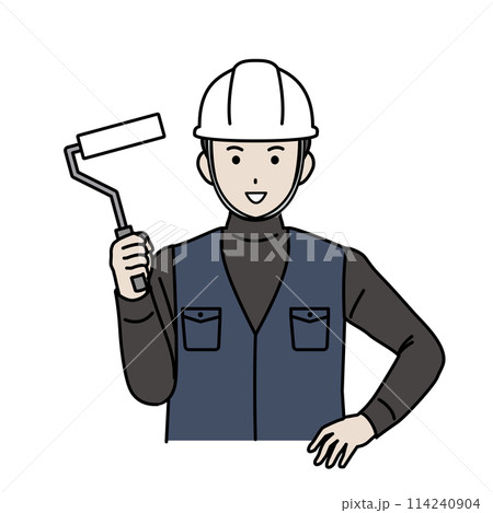 塗装工　ペンキを塗る職人のイラスト 114240904