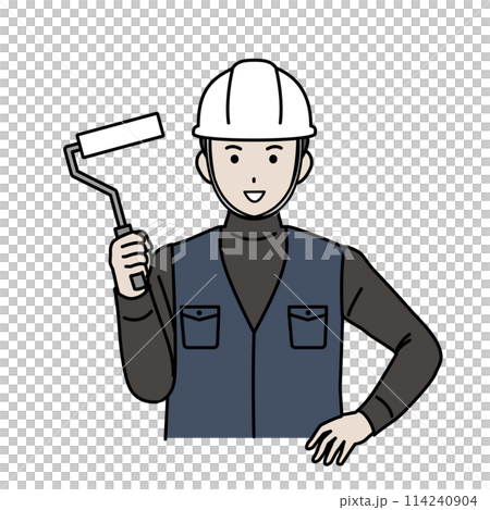 塗装工　ペンキを塗る職人のイラスト 114240904
