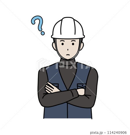 疑問、考える大工、土方の男性のイラスト 疑問、考える大工、土方の男性のイラスト 114240906