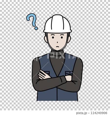 疑問、考える大工、土方の男性のイラスト 疑問、考える大工、土方の男性のイラスト 114240906