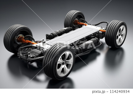 Electric vehicle chassis with a battery pack at the base of the power frame 114240934