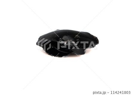 natural obsidian rough gem stone on the white background natural obsidian rough gem stone on the white background 114241803