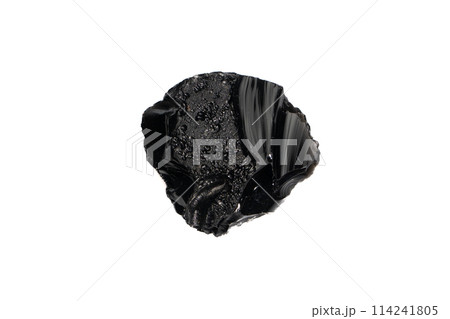 natural obsidian rough gem stone on the white background natural obsidian rough gem stone on the white background 114241805