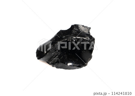 natural obsidian rough gem stone on the white background 114241810