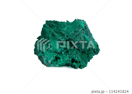 natural green malachite rough gem stone on the white background 114241824
