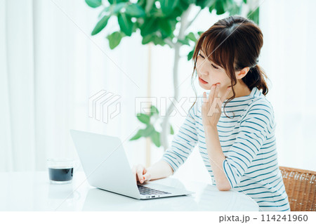 カフェで仕事をする女性。 カフェで仕事をする女性。 114241960