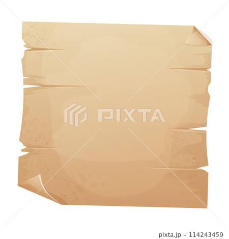 Old parchment paper page, aged sheet surface, map, book blank isolated in white backgrund. History ancient document. 114243459