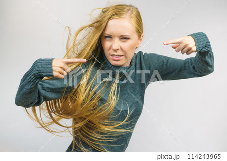 Angry female pointing with fingers Angry female pointing with fingers 114243965