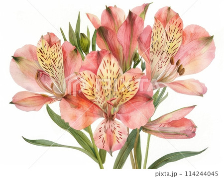 Alstroemeria colorful flower watercolor isolated on white background Alstroemeria colorful flower watercolor isolated on white background 114244045