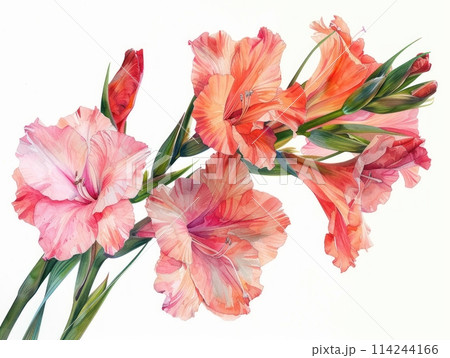 Gladiolus colorful flower watercolor isolated on white background Gladiolus colorful flower watercolor isolated on white background 114244166