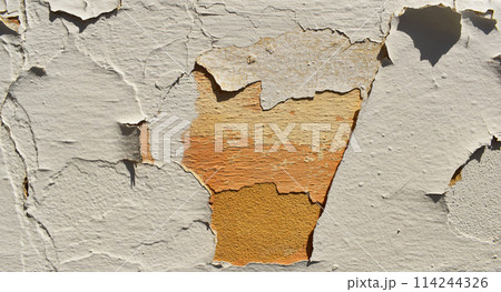 Colorful peeling paint floor background, texture of a multicolor old wall 114244326