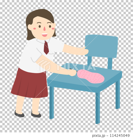 primary school student cleaning table  114245049