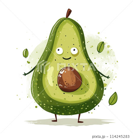 Avocado character illustration. Avocado with smiley face. Avocado character illustration. Avocado with smiley face. 114245283