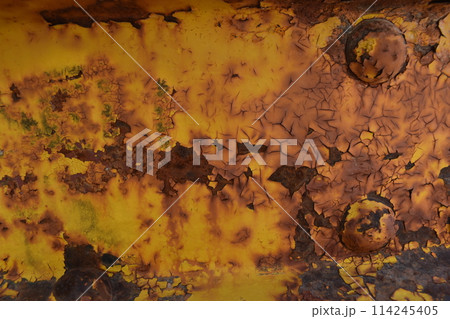 Dusty peeling paint wall background, texture of a concrete old wall with stains and cracks 114245405