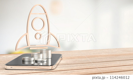 The rocket and coins on mobile for startup or technology concept 3d rendering. The rocket and coins on mobile for startup or technology concept 3d rendering. 114246012