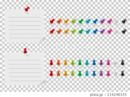 Set of illustrations of Daruma pins and lined note paper Set of illustrations of Daruma pins and lined note paper 114246335
