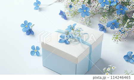 Elegant Blue Floral Gift Box on White Background for Special Occasions, ai-generated item 114246465