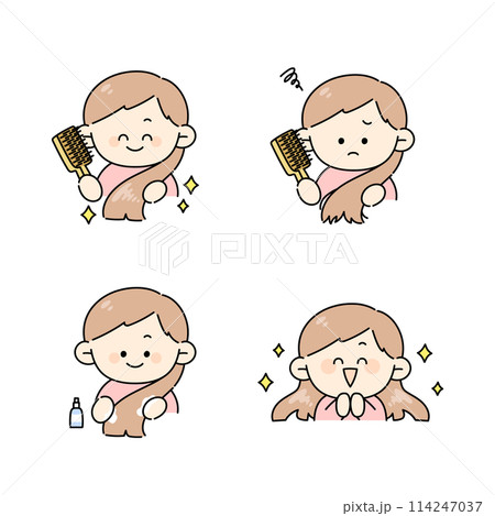 ヘアケア 女性 イラストセット ヘアケア 女性 イラストセット 114247037