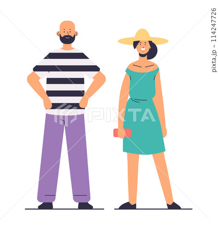 young man and woman posing in casual clothes cartoon characters standing together full length young man and woman posing in casual clothes cartoon characters standing together full length 114247726