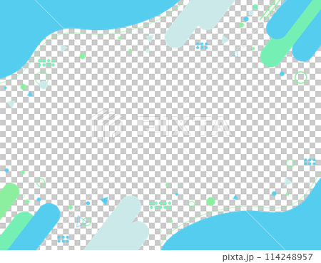幾何学模様のレトロポップなフレーム素材　青 114248957