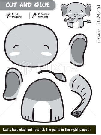 Fun educational paper game for children: Cute and simple elephant craft activity Fun educational paper game for children: Cute and simple elephant craft activity 114249351