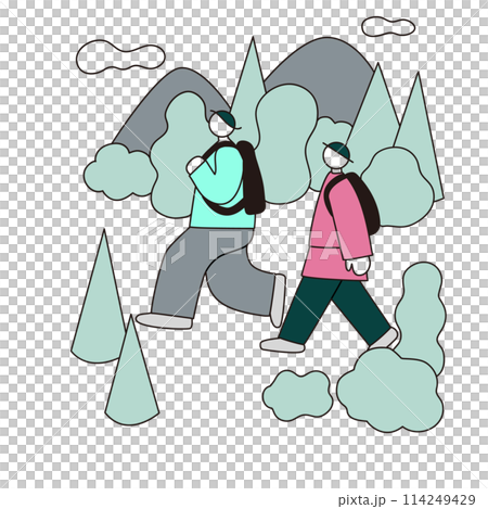 ハイキング、線画、シンプル、ベクター 114249429