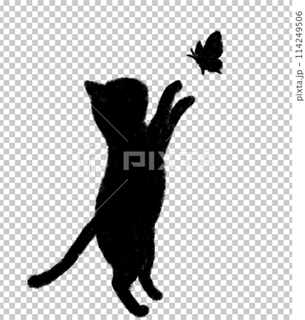 Cat and butterfly silhouette crayon touch 114249506