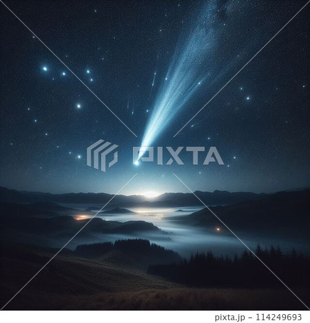 朝日に輝く星空とハレー彗星 朝日に輝く星空とハレー彗星 114249693