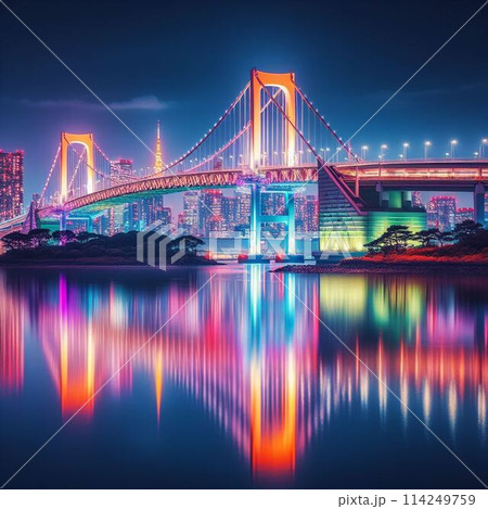 ライトアップされたレインボーブリッジ 114249759