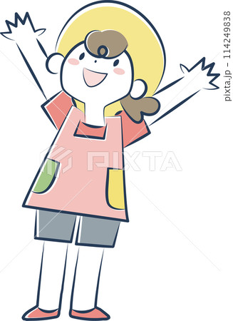 麦わら帽子をかぶってバンザイをする女の子 麦わら帽子をかぶってバンザイをする女の子 114249838