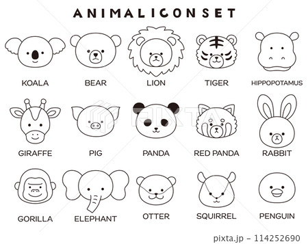 かわいい動物の顔のベクターイラストセット。アイコン、動物園 114252690