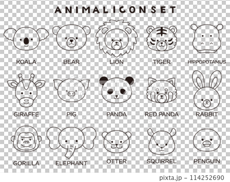 かわいい動物の顔のベクターイラストセット。アイコン、動物園 114252690