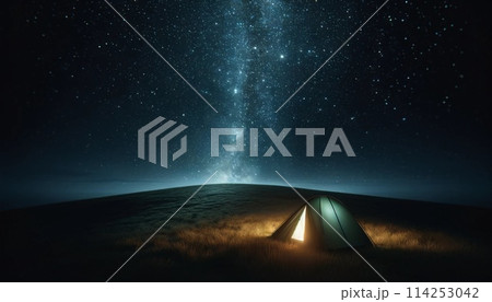 綺麗な星空の下でキャンプをするシーン 綺麗な星空の下でキャンプをするシーン 114253042